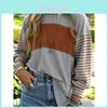 Polyester Striped Casual Long Sleeve T Shirt For Women With Color Block Design For Spring