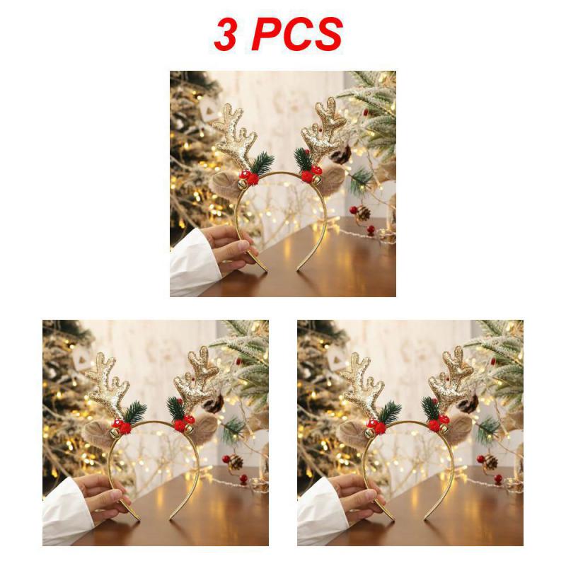 1~10PCS Christmas Headbands Sequins Reindeer Antlers Ears Hair Clips For Women Girl Halloween Party Cosplay Light Headdress