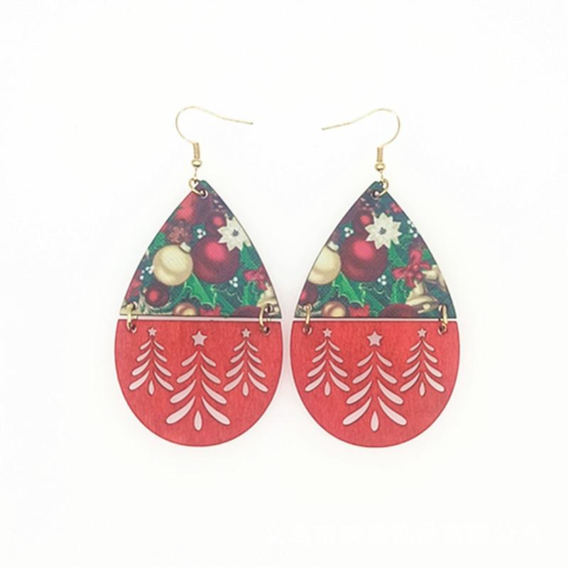 Red Hollow Spliced Creative Christmas Leather Dangle Earrings