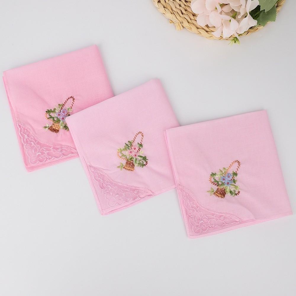 Elegant Cotton Square Handkerchief Reusable Soft Lace Flower Hanky Hankies Fabrics For Women