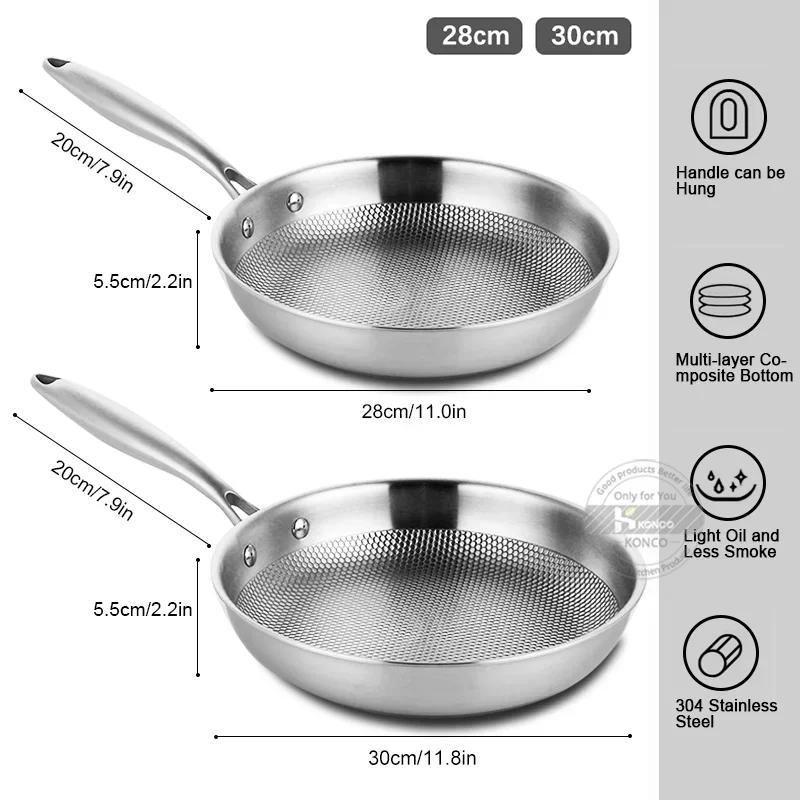 Frying Pan 304 Stainless Steel Skillet 28/30cm Non-stick Pan NO-coating Eggs Steak Frying Pot Use Gas and Induction Stove Woks