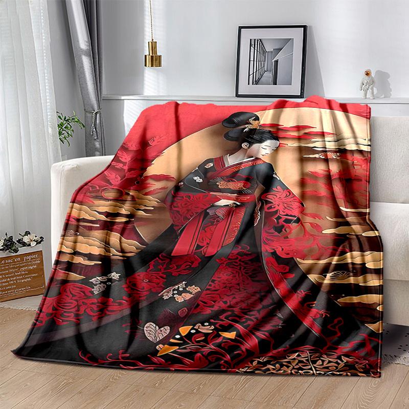 1pc Japanese Geisha Design Luxury Throw Blanket Home Decorative Sofa Cover for Bedroom, Living Room, Travel .W049