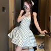 Polka Dot Strap Dress Women's Spring Feeling Sweet and Spicy Backless Waist Thin Fluffy Suspender Short Skirt Tide