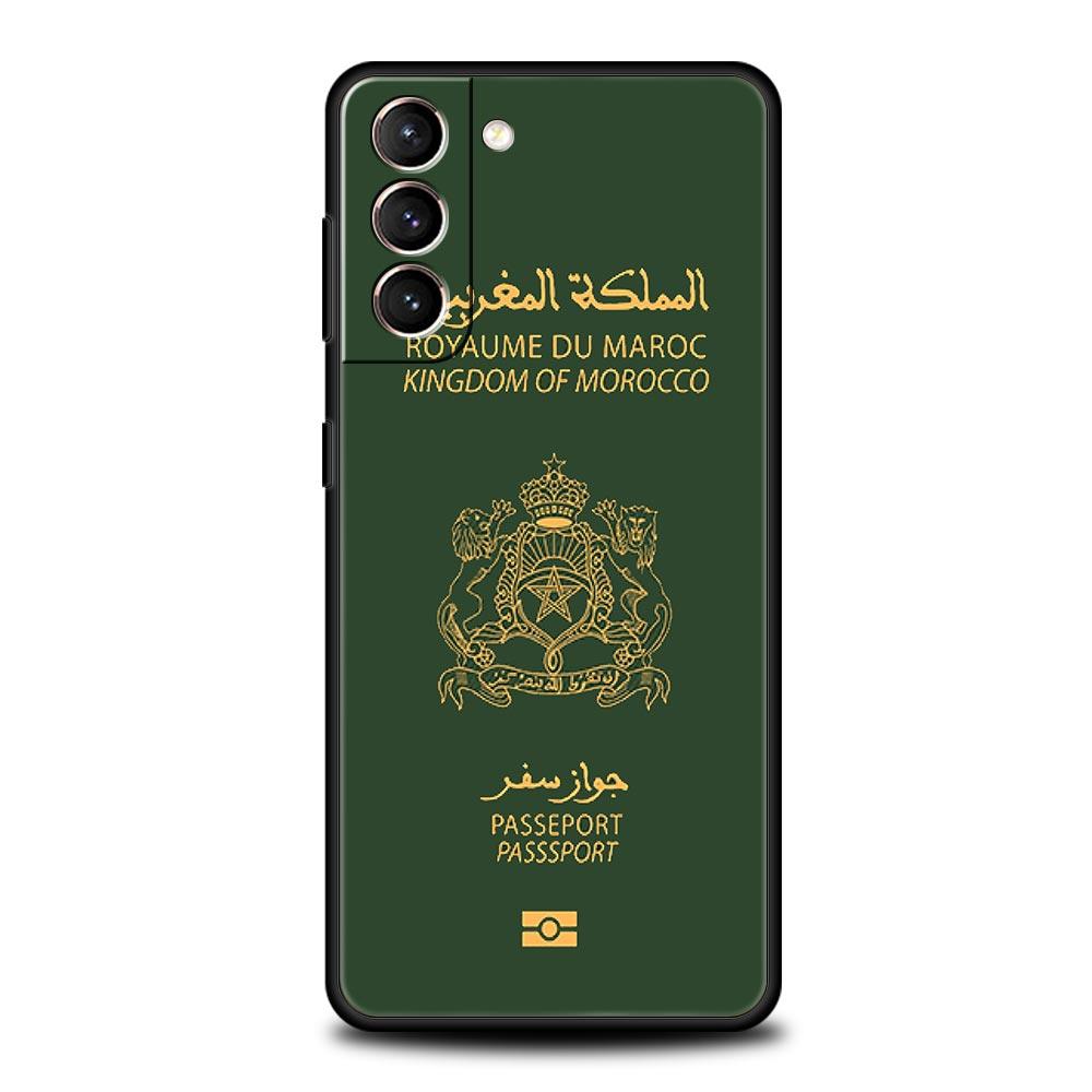 Morocco Flag Passport Phone Case For Samsung Galaxy S24 S23 S22 S20 Ultra S21 FE 5G S10 S9 Plus S10E S8 Note 20 Soft Black Cover