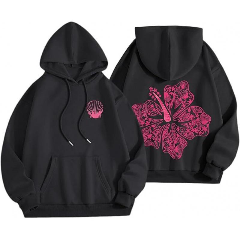 Dark sweatshirt hoodie goth couple Harajuku large size flower pattern print hooded sweater