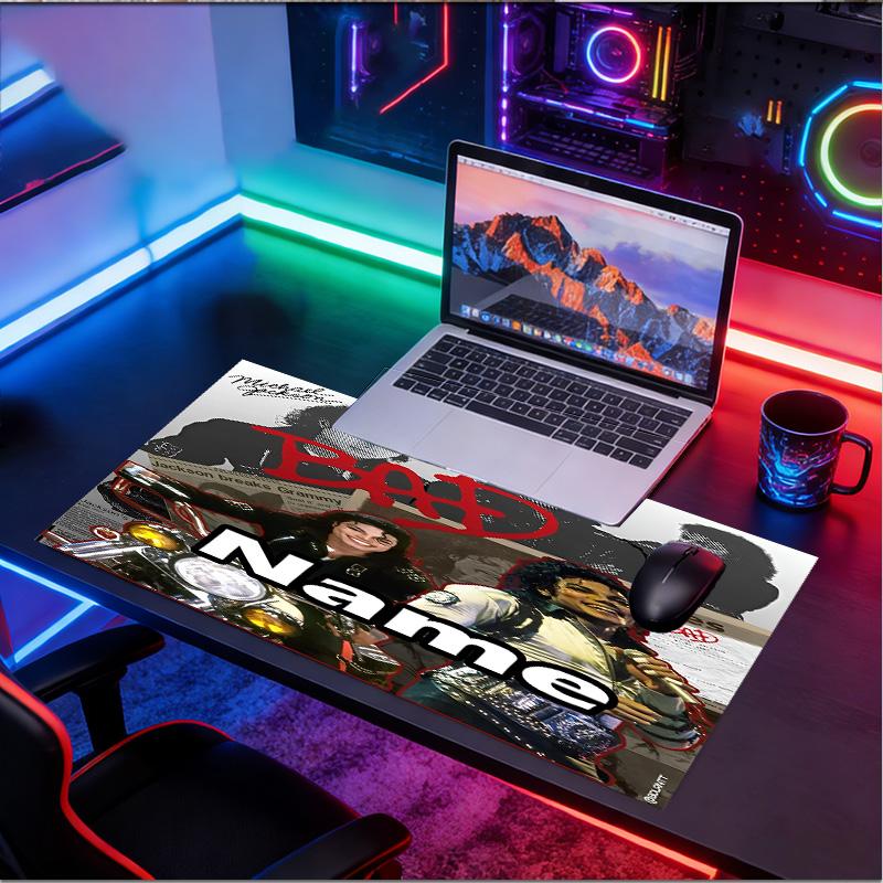Custom Name Personalized Michael Jackson Pattern Mousepad, Laptop PC Desk Mat, Decorative Desk Mat for Home Keyboard Pad Gift