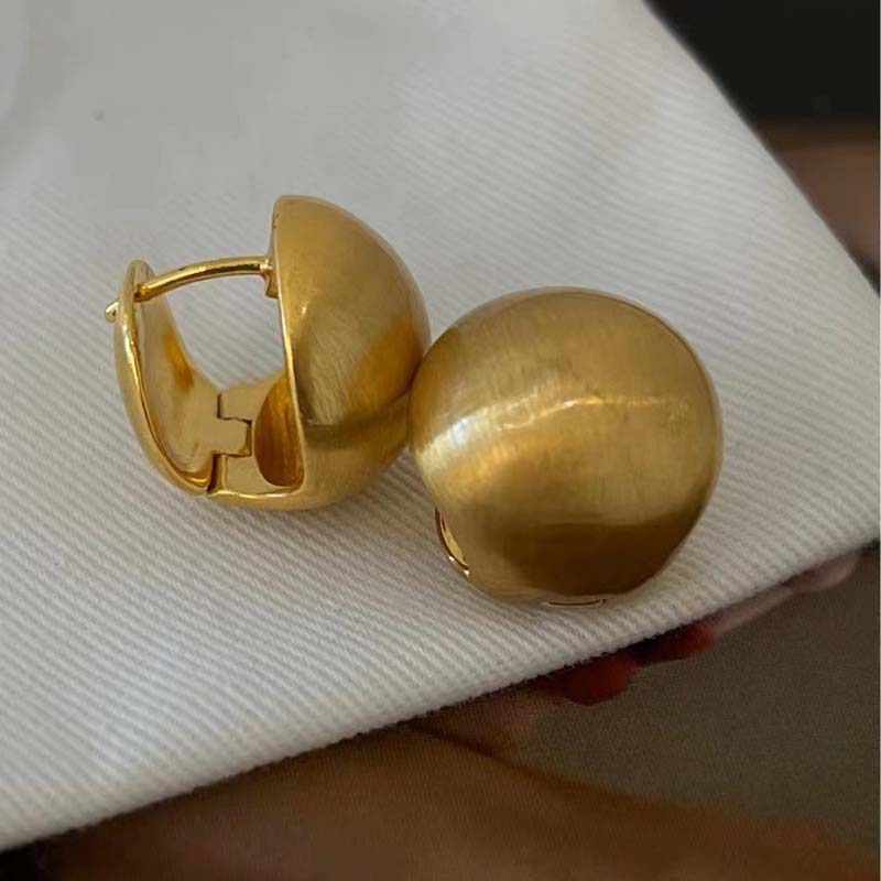 Modische Metall Gebürstet Mattierte Halbkreis Ohrstecker für Damen Vintage Goldfarben Runde Kugel Temperament Ohrringe Zirkonia Geschenk