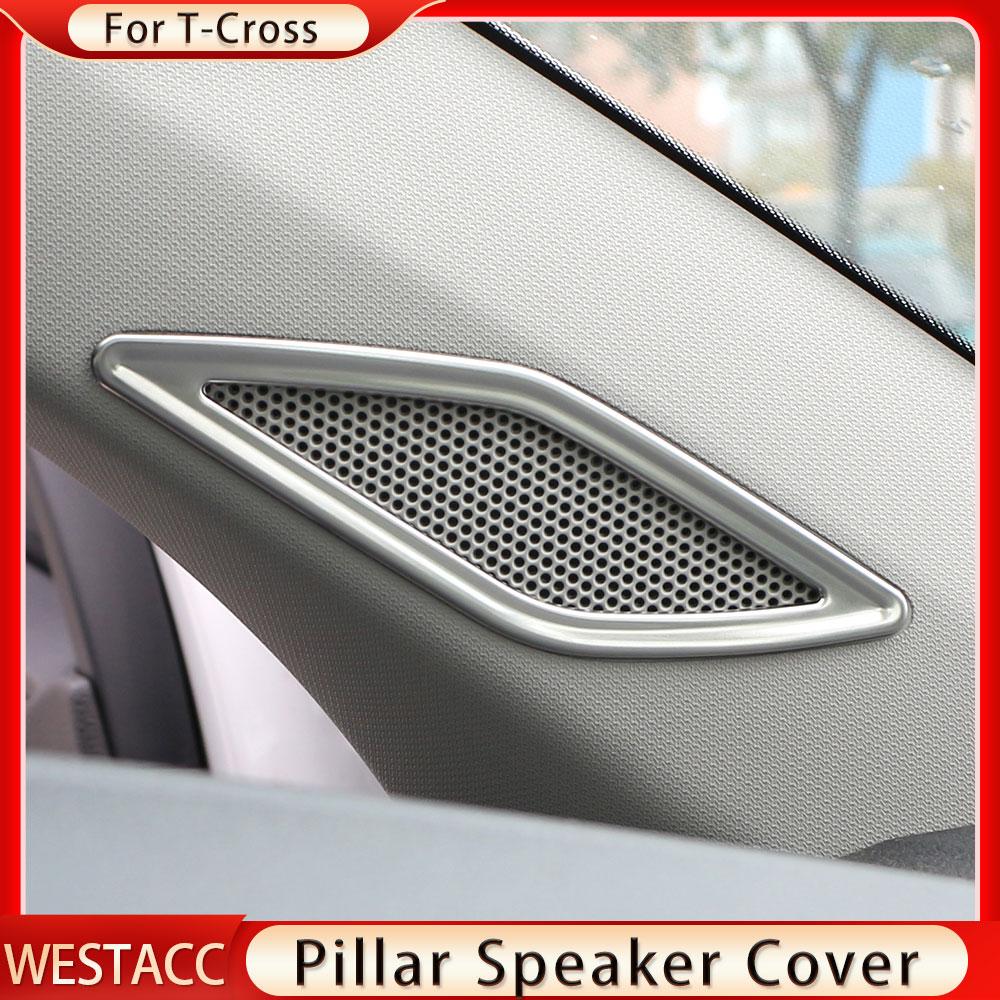 2 Stück Edelstahl Auto Front Säule Lautsprecher Abdeckung Ring Aufkleber für VW Volkswagen Tcross T-cross 2018 - 2023