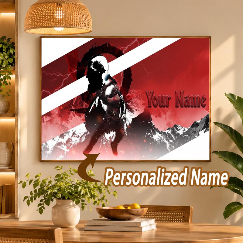 Custom Name God of War Kratos 5D Diamond Painting Personalized Full Drill Diamond Art Kit Gift