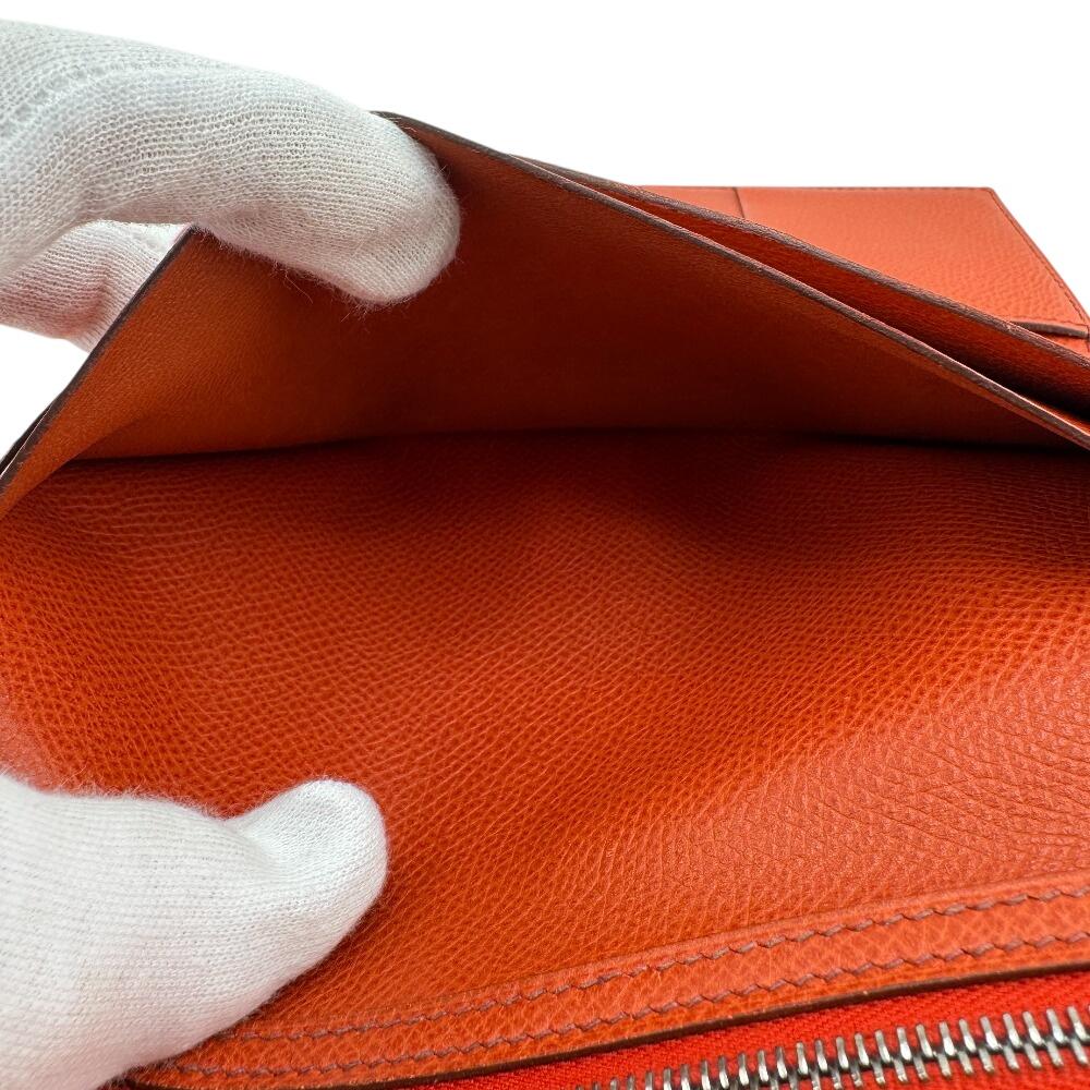 HERMES Long Wallet Tri-fold Epsom Bearn Dupri Purse Orange Epsom Women Used