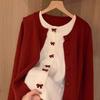 Herbst Winter Fake Zweiteiler Schleife Lässig Mode Strickjacke Strickmantel Damen All-Match Knöpfe Oberteil