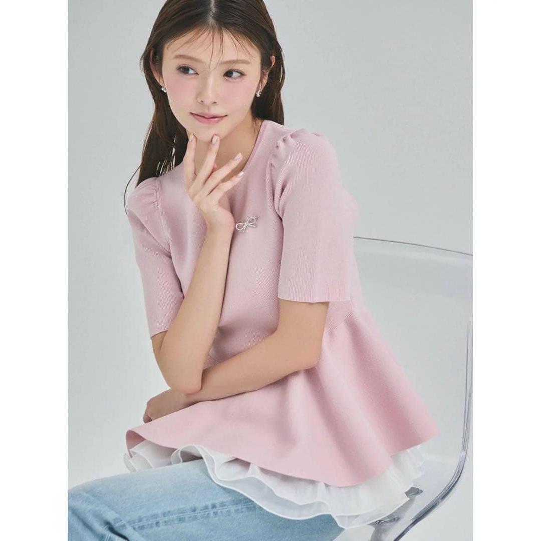 [Washable] [WEB limited color] Peplum docking knit pullover