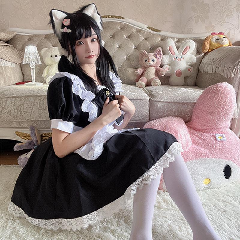 New Japanese Cute Black and White Maid Uniform Maid Outfit Bunny Cosplay Dress