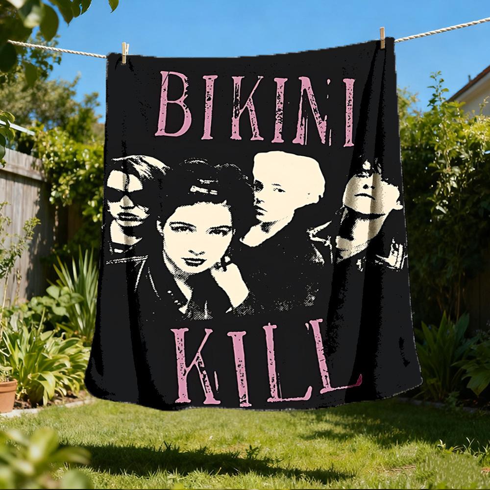 1pc Bikini Kill Band Outdoor Flannel Blanket, Cozy & Warm Soft Te Playful Design, Napping Camping,