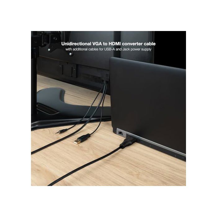 Convertisseur VGA vers HDMI - Nano Cable - 1,8 m - Noir - 1920x1080@60Hz - Audio Jack 3,5 mm - USB-A pour alimentation