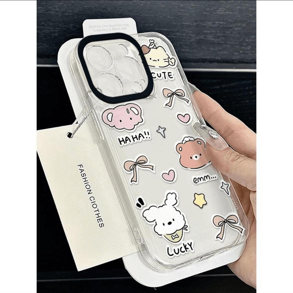 Cartoon Animal Transparent Phone Case for Apple 14/15/16 Pro/17 Pro Max