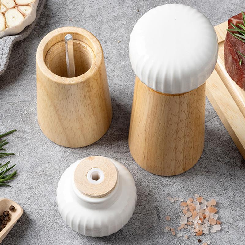 6/7Inch Pepper and Salt Grinder Manual Salt and Pepper Grinder Adjustable Roughness Ceramic Core Oak Spice Salt Grinder
