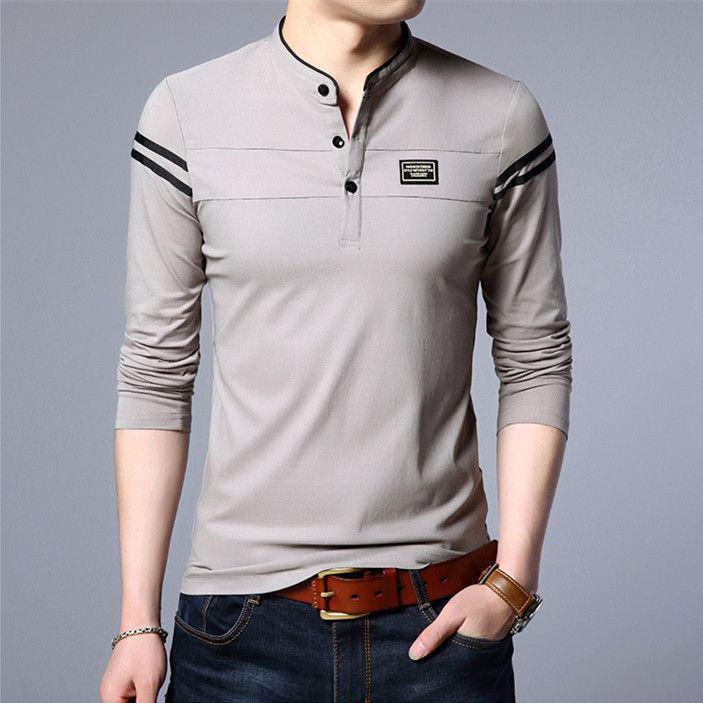 Men's Slim Fit Stand Collar Polo Shirt - Solid Color Long Sleeve for Spring & Autumn