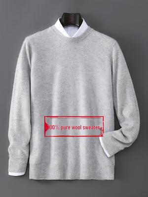 Men's 100% Australian Wool Round Neck Sweater - Casual Business Knitwear for Autumn/Winter