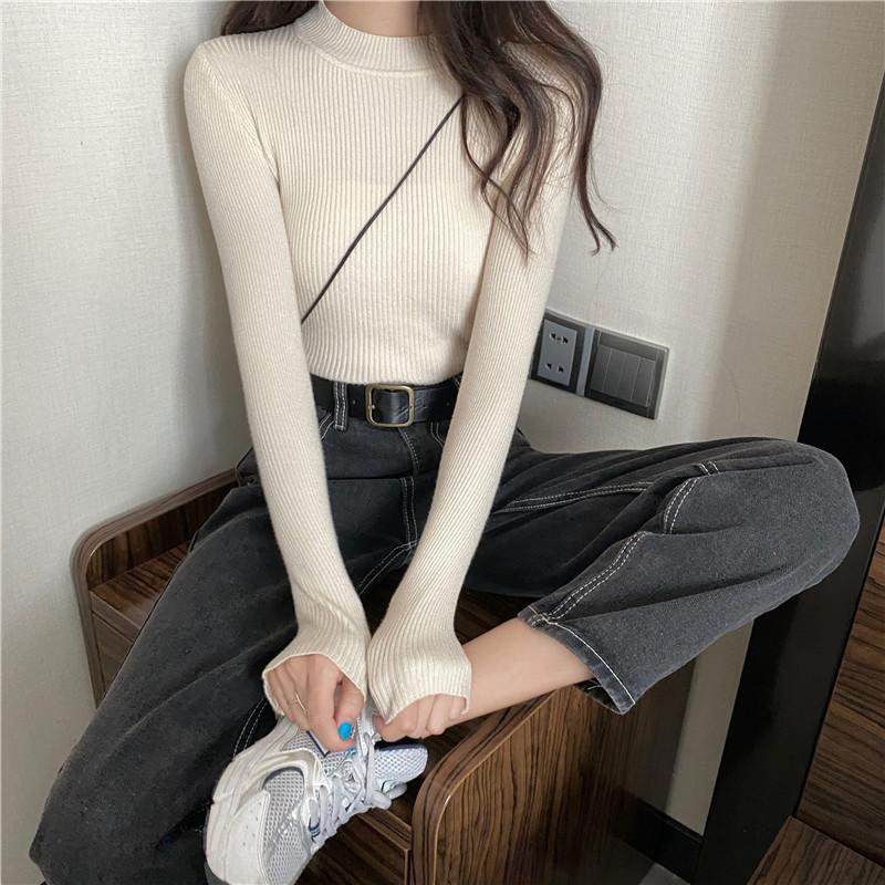 Women Knitted Half Turtleneck Full Sleeve Basic Sweaters Pullovers Female Soft Sweater Top for Female Autumn Winter