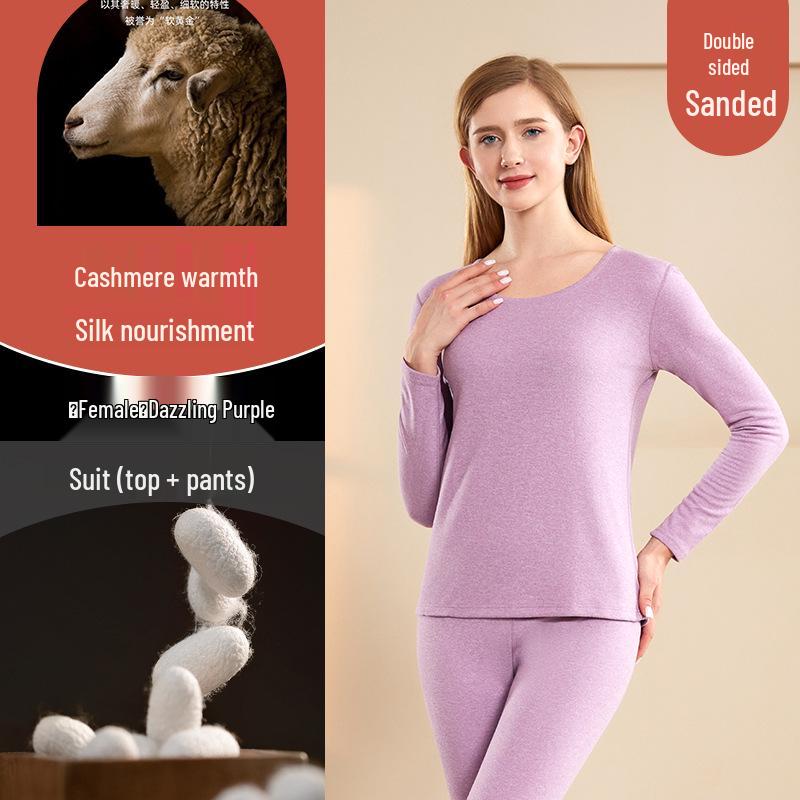 Men's and Women's Plus Velvet Thermal Underwear Set - Cashmere Silk Autumn Winter Base Layer