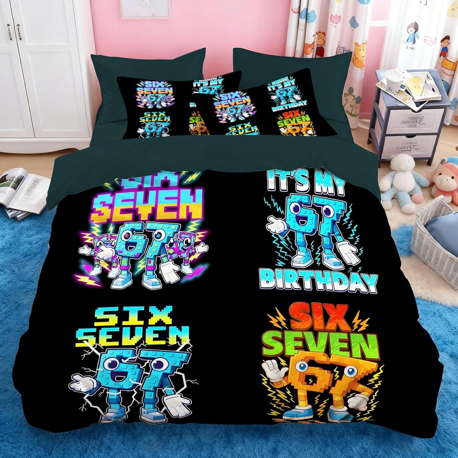 3D Cijfer 6 7 Beddengoed Set Dekbedovertrek Kussensloop 2/3 stuks, Coole Street Style Laken Queen King Size Huis Slaapkamer Decoratie Cadeau 100x135cm