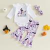 Citgeett Autumn Halloween Infant Baby Girls Outfit Long Sleeve Embroidery Romper Printed Bell Bottom Headband Outfit Clothes