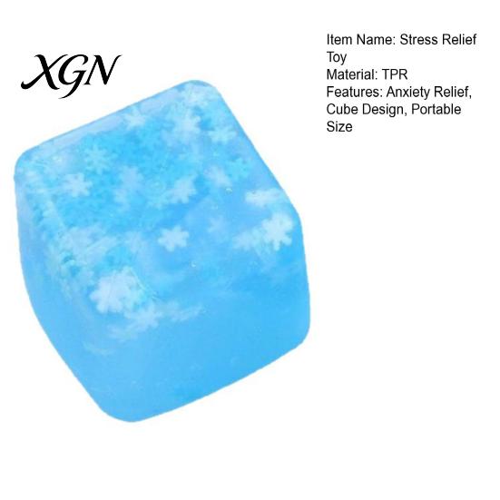 Clear Cube Toy Squeeze with Glitter Snowflake Anxiety Relief Stress Portable Reducer Sensory Soft Stretchy Ice Pinch Party