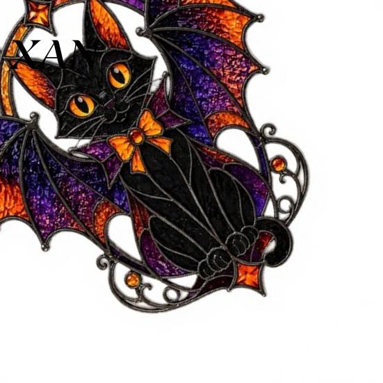Black Cat Bat Sun Catcher Halloween Suncatcher, Stained Glass Style Acrylic Catcher, Gothic Festival Atmosphere Display Hanging Ornament for