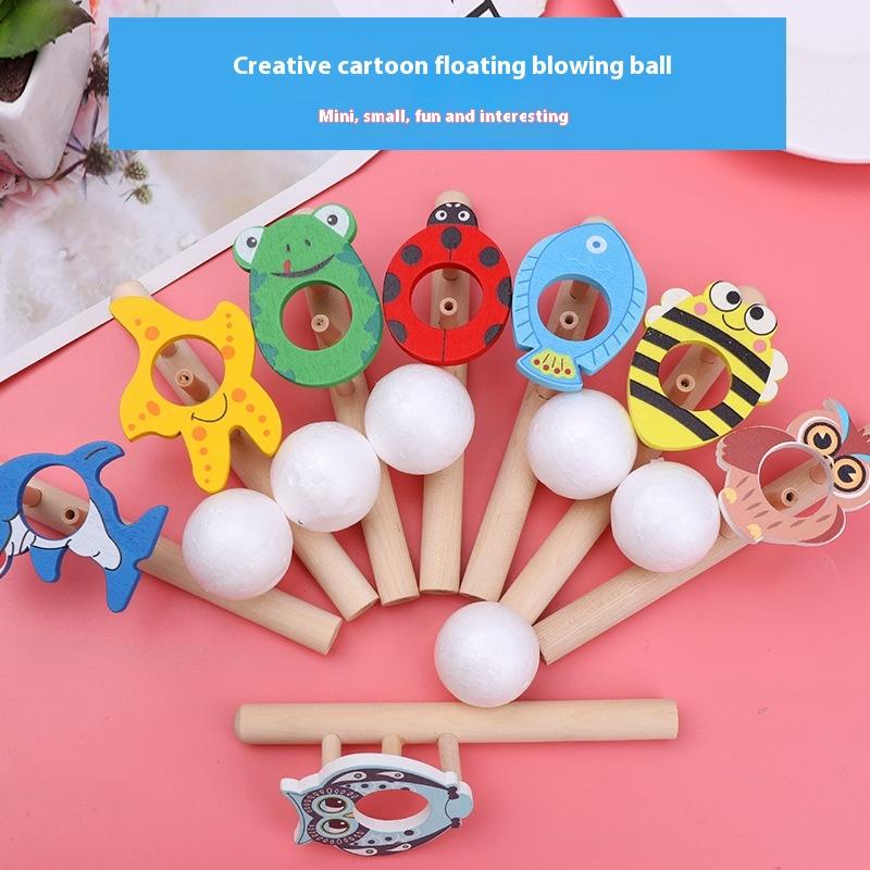 Cartoon Foam Ball Blower Traditional Wooden Rods Blowing Ball Game Fun Gadgets Balance Training Educational Toys Learning Toys