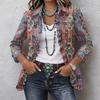 Women's Casual Floral Print Long Sleeve Ruffle Button-Down Shirt Jacket for Spring and Fall