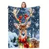 Joyful Gifting, Cozy Christmas Reindeer Print Flannel Throw Blanket - Soft, Durable & Versatile for Couch, Bed, Office Decor