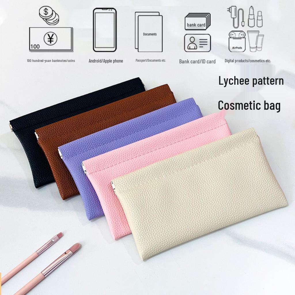 Lychee Pattern Shrapnel Storage Bag: Large Makeup Bag, Glasses Pouch, Inner Clutch, Lipstick & Coin Purse Set.