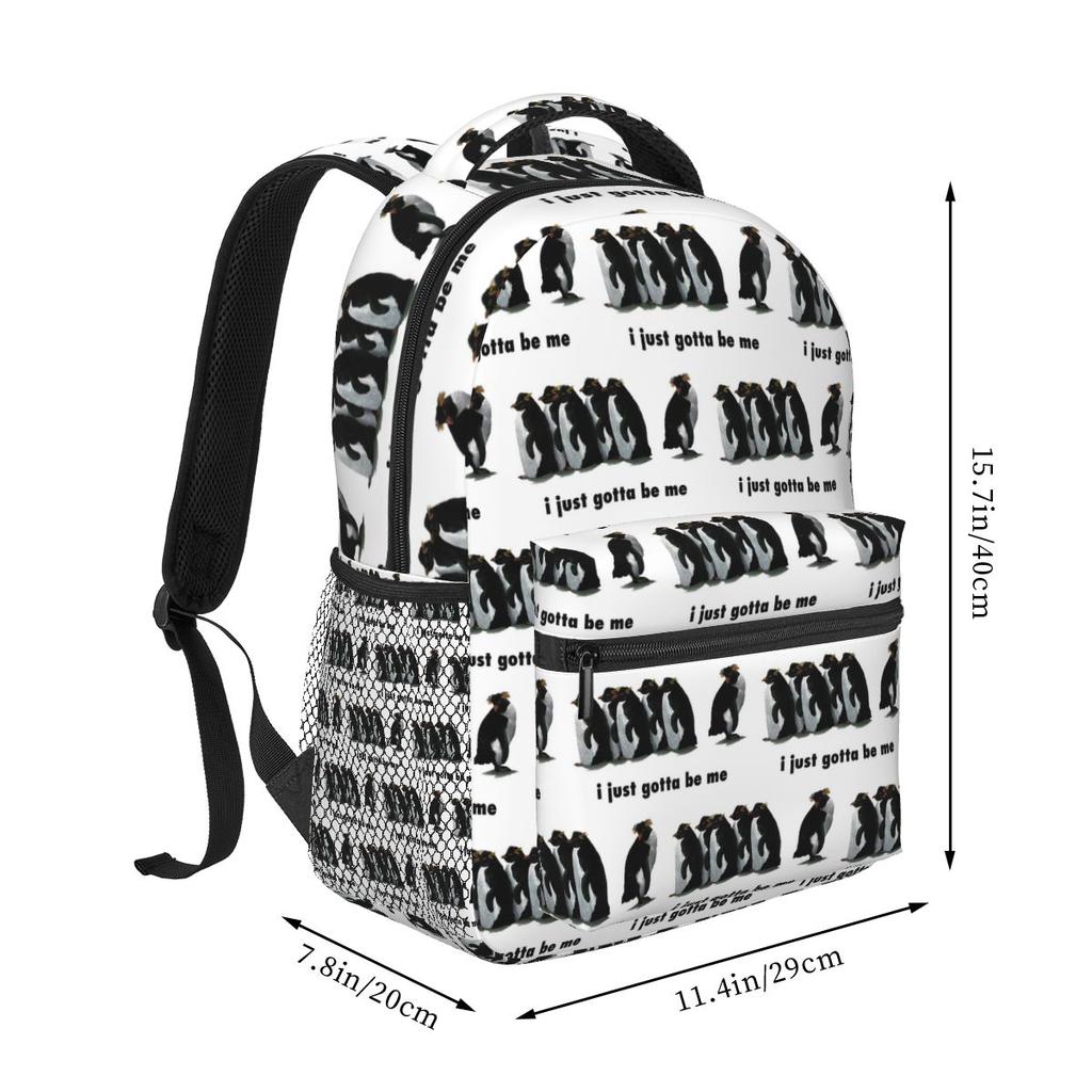 Cute I Just Gotta Be Me Little Penguin Backpacks Boys Girls Bookbag Students School Bags Cartoon Laptop Rucksack Shoulder Bag