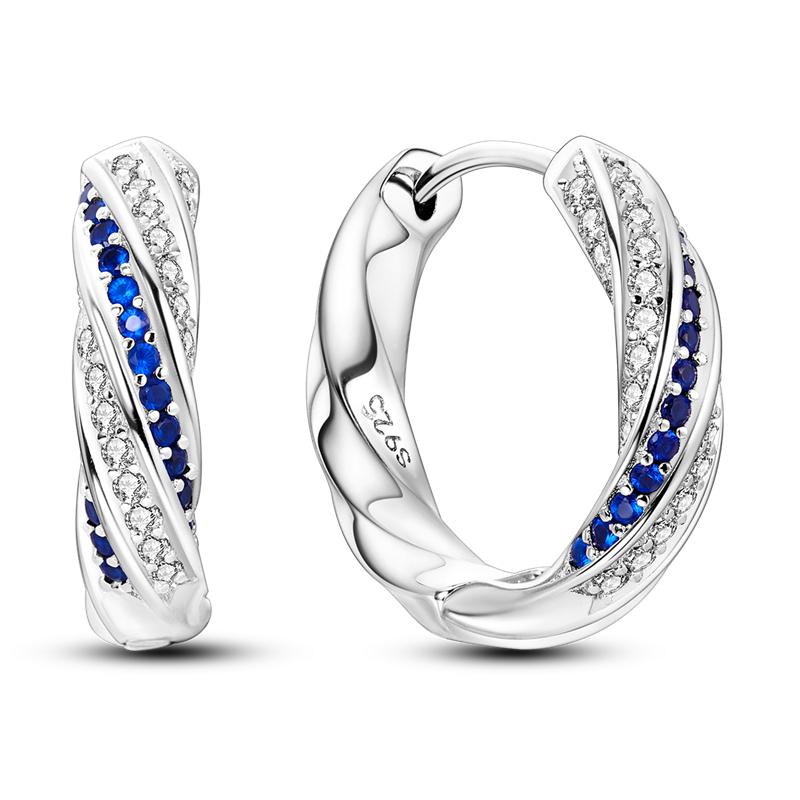 925 Silver Geometric Minimalist Blue Series Jewelry Fashion Zircon Circle Hoop Earring For Women S925 Gift Accessories