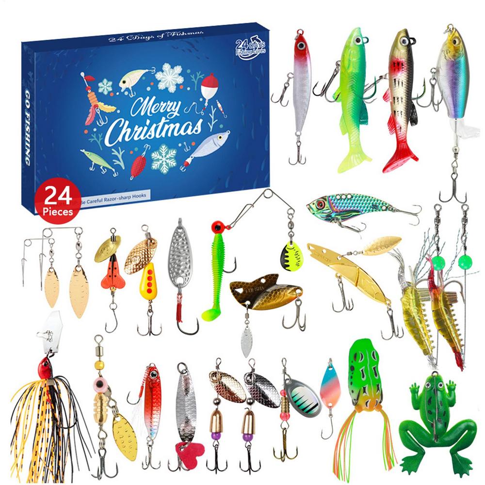 Fishing Countdown Calendars Adventure Calendar Fish 24 Days Christmas Fishing Tackle Lure Gear Set For Adult Men Teen Boys Gift