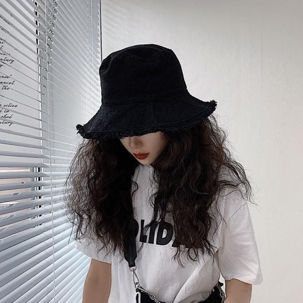 Foldable Raw Edge Fisherman Hat Sunshade Sun Protection Cap Versatile Thin Bucket Hat  Women