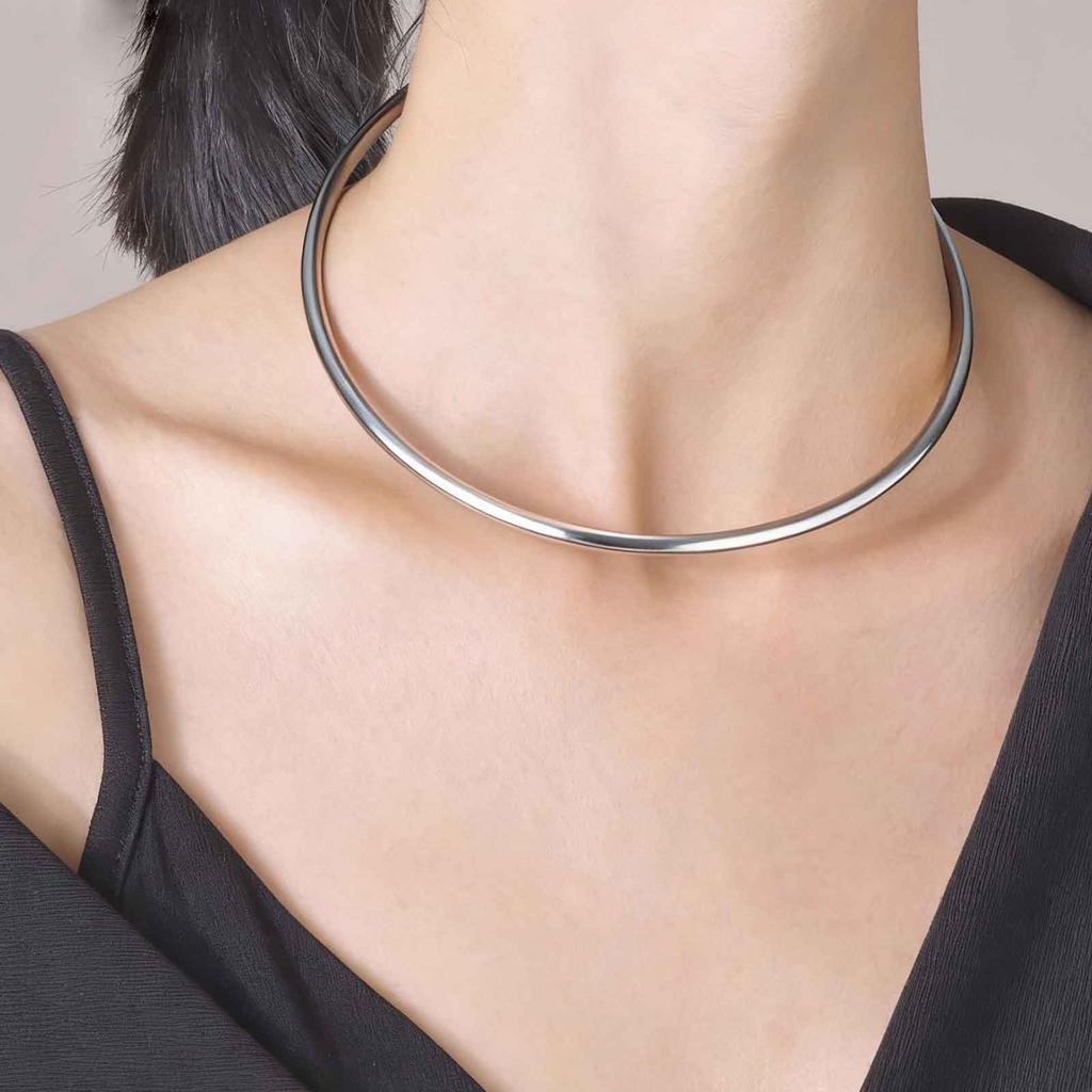Λεπτό Κολιέ Choker Πλάτους 4MM για Γυναίκες, Ασημί Χρώμα Ανοξείδωτα Ατσάλινα Κολιέ, Δώρο για Νεαρές Κοπέλες Αδιάβροχο Κόσμημα