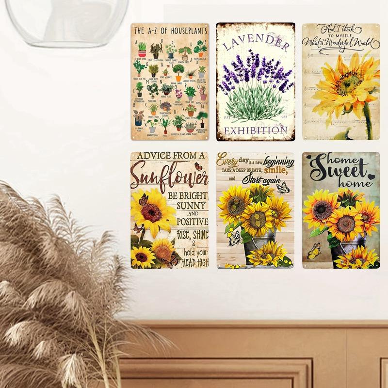 Vintage plechová cedule zahradnictví, retro cedule Funny Plants pro zahradu, venkovní nástěnná dekorace, cedule Home Sweet Home
