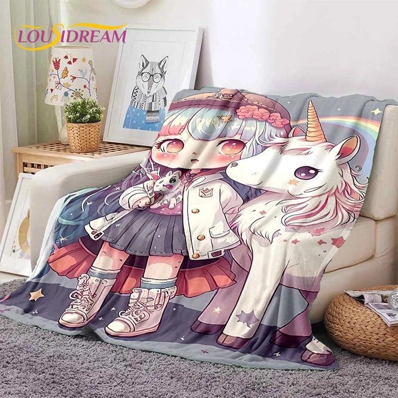 3D Cute Dream Unicorn Cartoon Girl Soft Flannel Blanket for Beds Bedroom Sofa Picnic,Throw Blanket for Outdoor Leisure Nap Gift