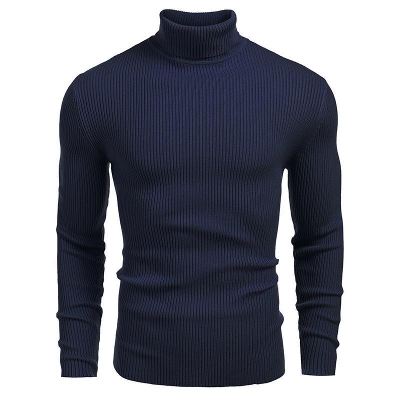 

Men s 2025 Autumn/Winter Slim-Fit High Neck Knitted Sweater, Long Sleeve, European/American Style, Basic Layer XXL темно-синього кольору