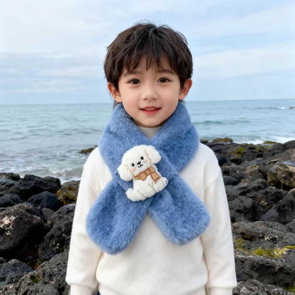 Korean Style Cute Cartoon Plush Scarf for Small Dogs and Children - Warm Winter Neck Gaiter for Girls