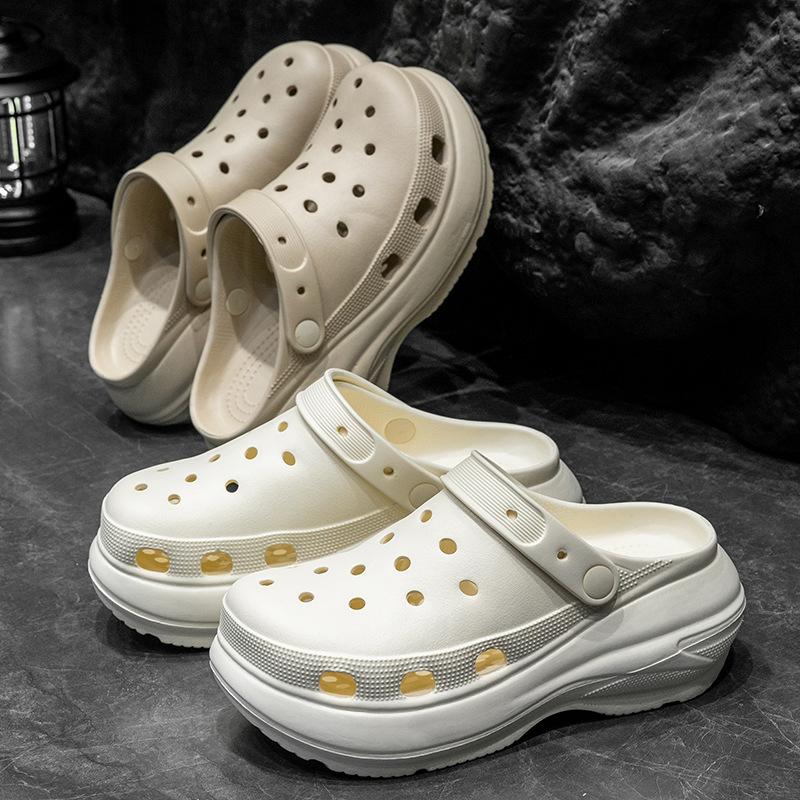 Super high heel hole shoes summer wear height increase casual non-slip deodorant indoor home cool slippers