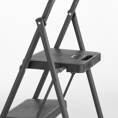 Sanwa Supply STL-1 2-Step Folding Stepladder, 150kg Weight Capacity, Steel Frame, Black