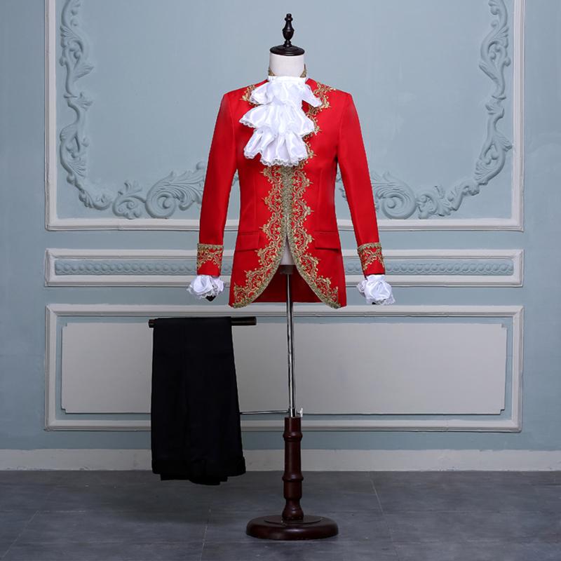 

Принц Король Ренессанс Средневековый Мужской Косплей Костюм Пальтобрюки Комплект Полный Tag L=US S красный