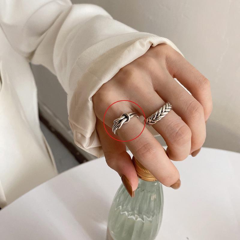 925 Silver Retro Cable Knit Open Ring: European, American, Japanese & Korean Style Wheat Ear Design for Women Adjustable Open