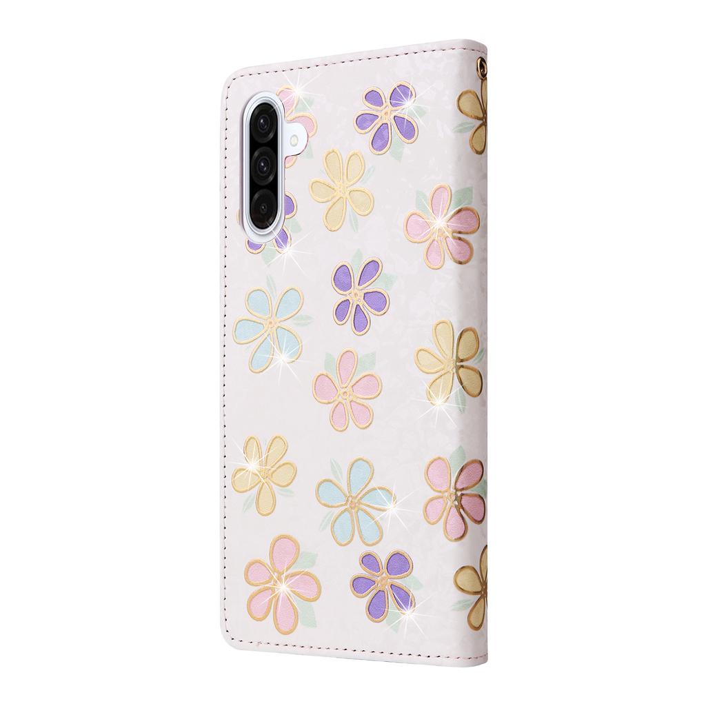For Samsung Galaxy A17 5G/A17 4G/A26 5G Case RFID Blocking Flower Leather Phone Cover with Wrist Strap