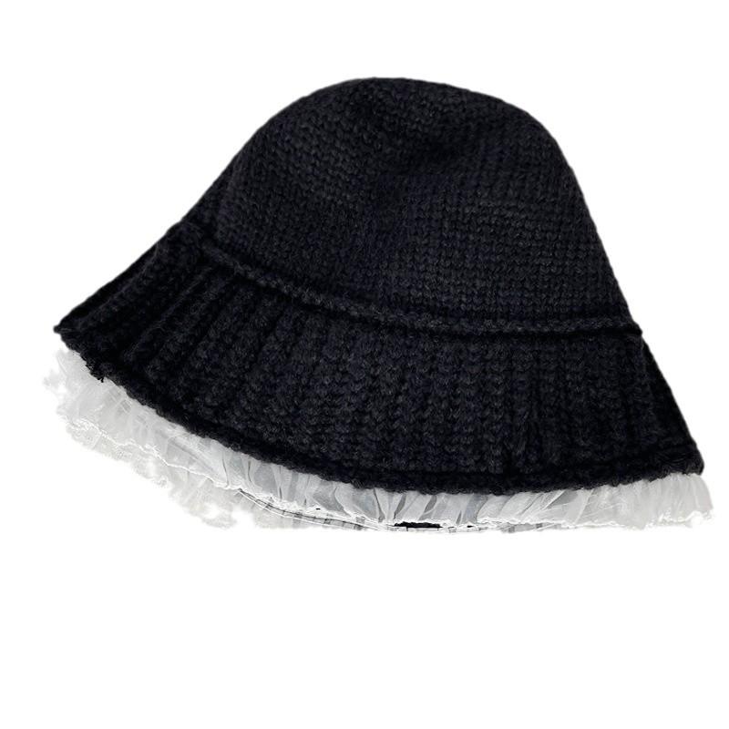Wool Lace Knitted Hat Autumn and Winter Korean Style In Lazy Style Versatile Fisherman Hat Fashionable Face Small Warm Basin Hat