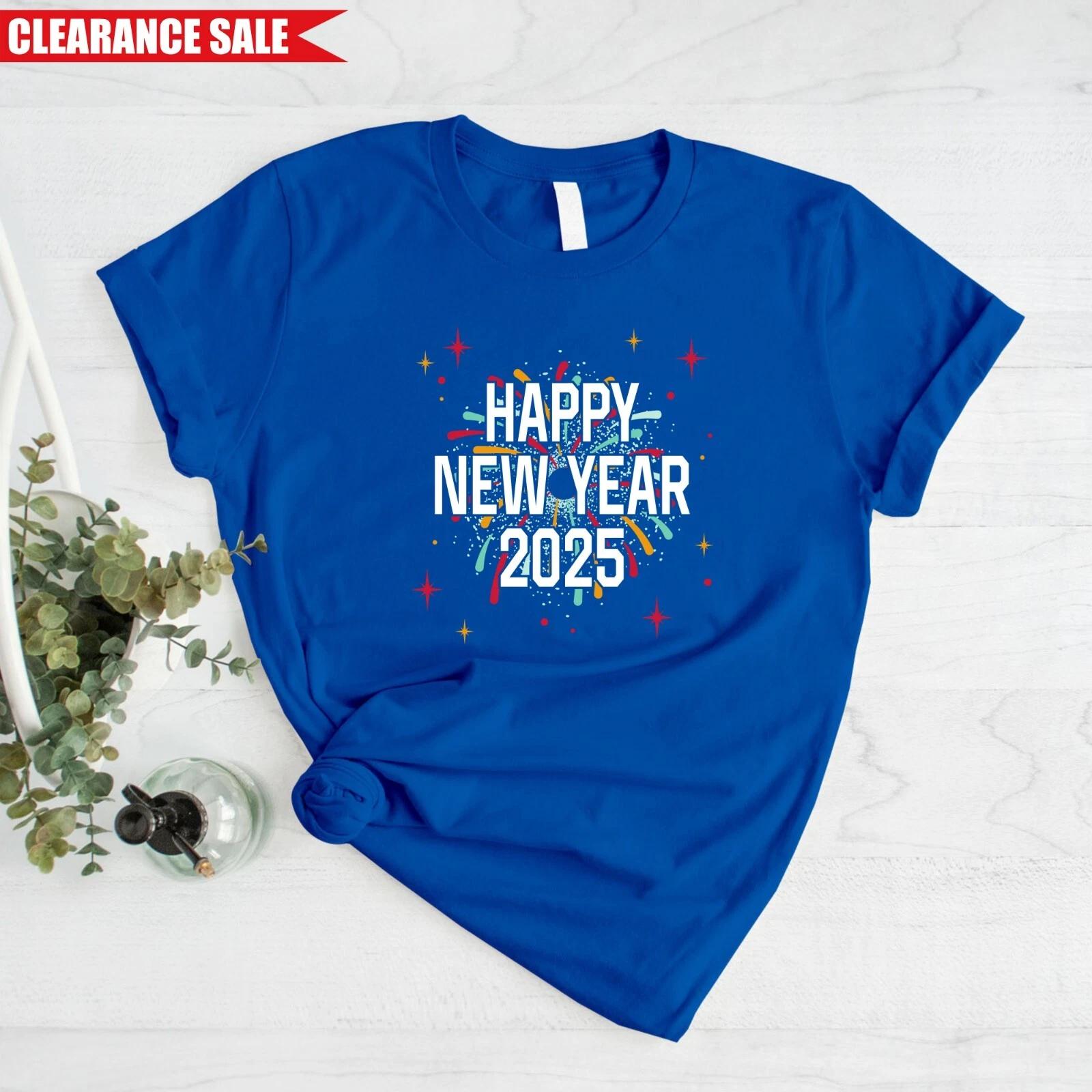 Happy New Year 2025 T Shirt Celebrations Fireworks Party Xmas Gift Mens Tee Tops XL
