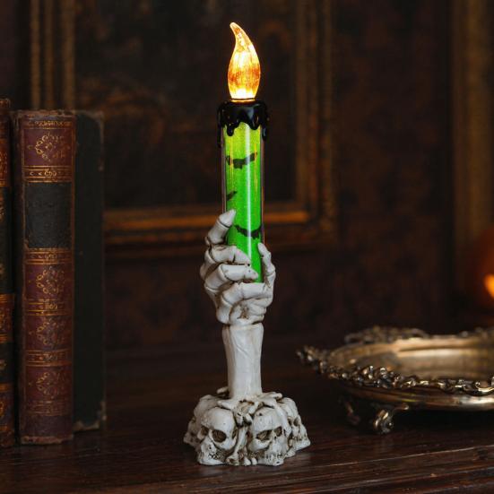 Vintage Style Halloween Ornaments LED Ghost Candle Light, Spooky Hand Lamp Flameless Flickering Lamps Tabletop Decor, Horror Light for Party